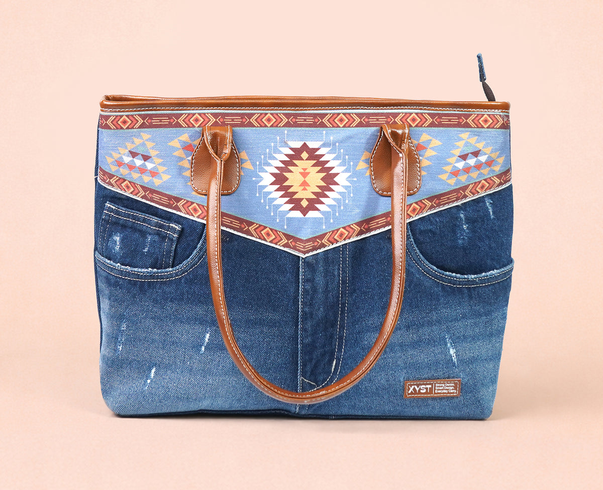 HILTON TRIBAL PRINT DARK TOTE BAG