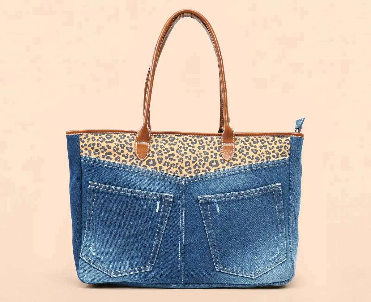 BRITNEY LEOPARD PRINT DARK TOTE BAG