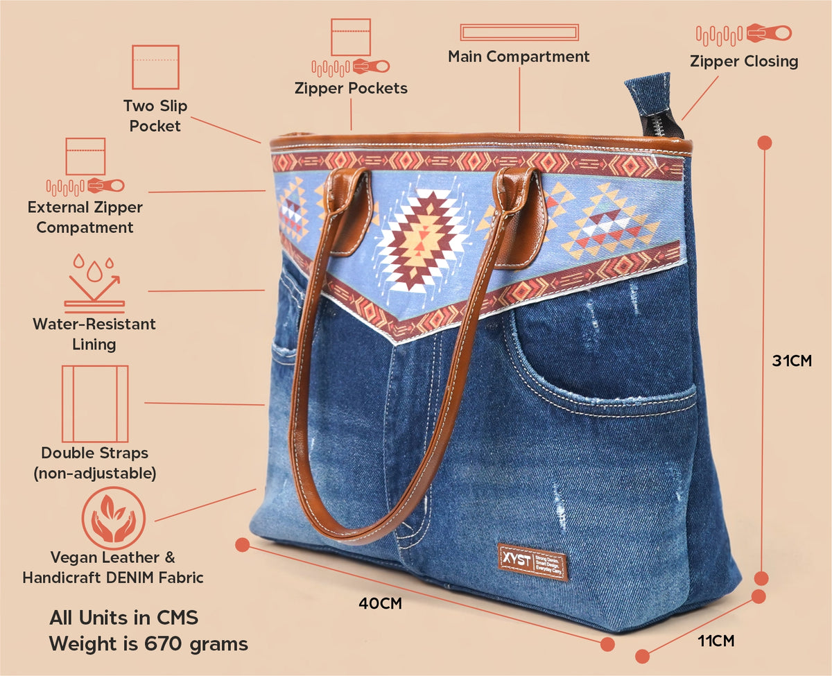 HILTON TRIBAL PRINT DARK TOTE BAG